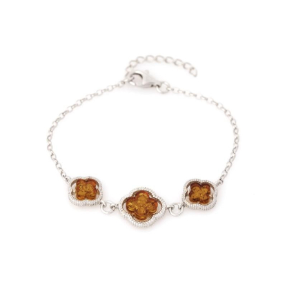 Armband met natuurlijk cognac-amber, in 925 gerhodineerd zilver, lengte 17+3 cm