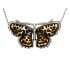 Ciondolo farfalla con ambra multicolore, in argento 925 rodiato, altezza 3 cm