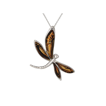 Dragonfly-hanger met veelkleurig barnsteen, in 925 gerhodineerd zilver, hoogte 4,5 cm