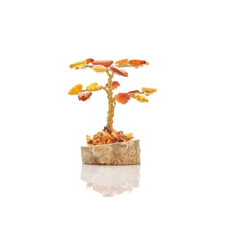Arbre du bonheur avec ambre de la mer Balique et bois en base