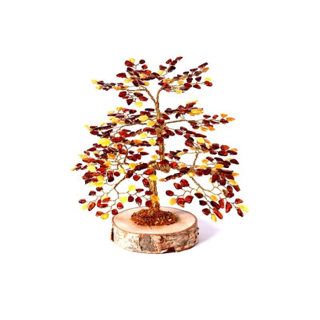Arbre du bonheur de 18 cm en ambre (420 pétales) et bois de bouleau