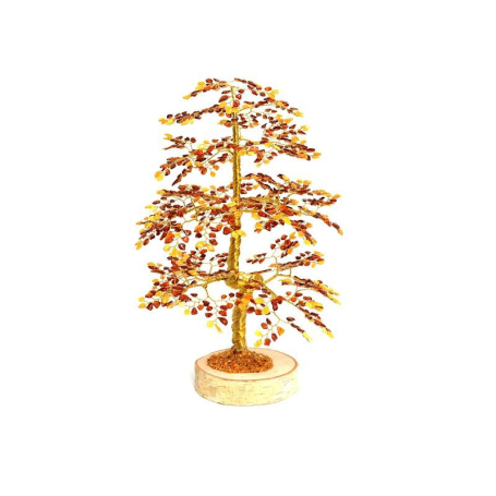 Arbre du bonheur 40 cm en ambre (1008 pétales) et bois de bouleau