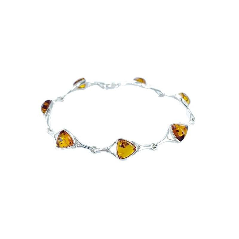 Bratara cu triunghi natural de chihlimbar cognac, din argint 925, lungime 18 cm