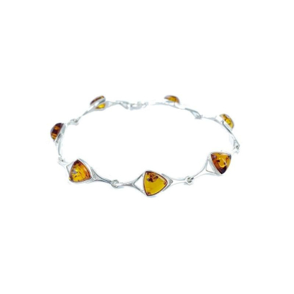 Bracelet avec ambre cognac naturel triangle, en argent 925, longueur 18 cm
