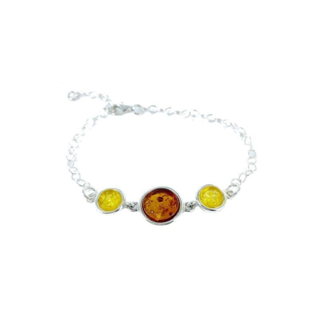 Bracelet with round natural multi-colored amber, in 925 silver, length 20+3 cm