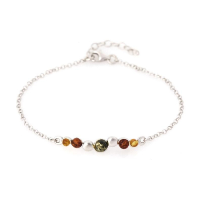 Pulseira redonda em âmbar multicolorido, em prata 925 banhada a ródio, comprimento 18+3 cm