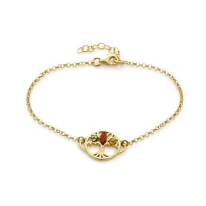 Levensboom armband met veelkleurige barnsteen, 925 goudkleurige zilver, lengte 18+ 3 cm