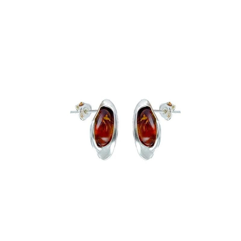 Boucles d'oreilles avec ambre cognac naturel de la mer Baltique, en argent 925