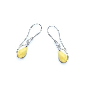 Boucles d'oreilles avec ambre miel de la mer Baltique goutte, argent rhodié 925