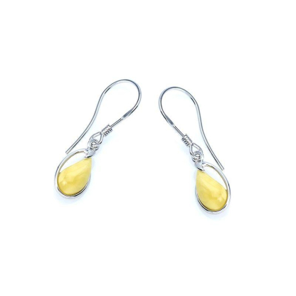Boucles d'oreilles avec ambre miel de la mer Baltique goutte, argent rhodié 925