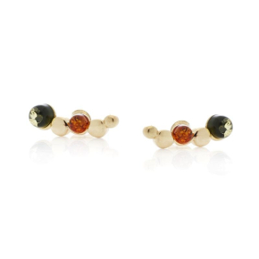 Boucles d'oreilles avec ambre multicolore naturel, en argent doré 925