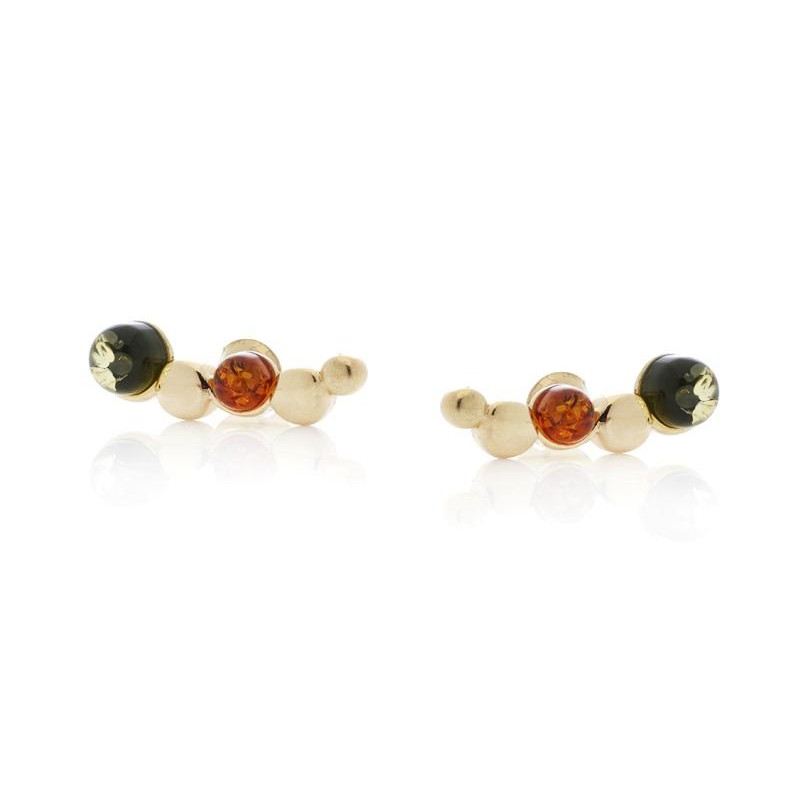 Boucles d'oreilles avec ambre multicolore naturel, en argent doré 925