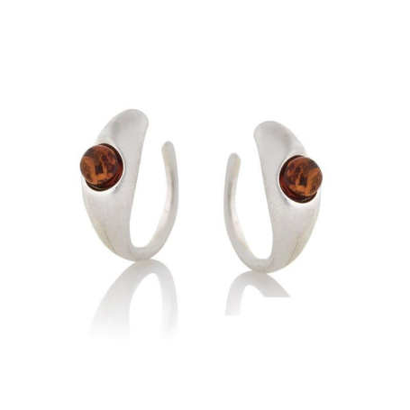 Boucles d'oreilles avec ambre cognac naturel, en argent rhodié 925