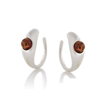 Orecchini con ambra naturale cognac, in argento 925 rodiato