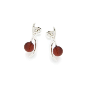 Orecchini con ambra naturale cognac, in argento 925 rodiato