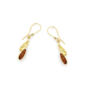 Pendientes con ámbar multicolor natural, en plata dorado 925.
