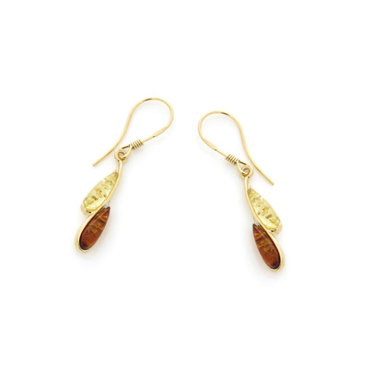 Orecchini con ambra naturale multicolore, in argento dorato 925