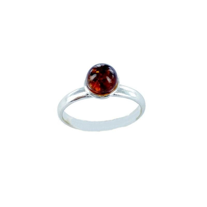 Ring with natural cognac amber from the Baltic Sea, in rhodium-plated silver 925