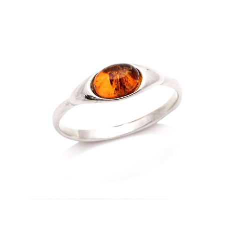 Ring with natural cognac amber from the Baltic Sea oval, in rhodium-plated silver 925