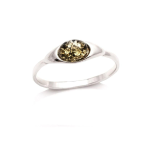 Bague avec ambre vert naturel de la mer Baltique ovale, en argent rhodié 925