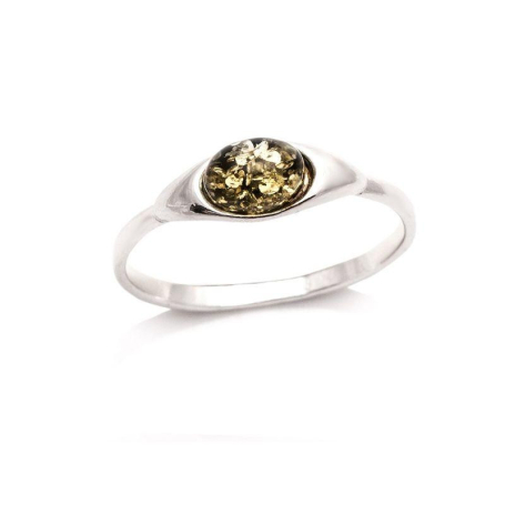 Bague avec ambre vert naturel de la mer Baltique ovale, en argent rhodié 925