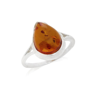 Anillo con ámbar coñac natural del Mar Báltico, en plata 925 rodiada