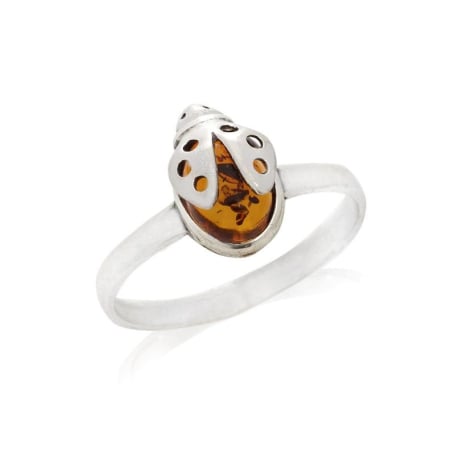 Bague avec ambre cognac naturel de la mer Baltique, en argent rhodié 925