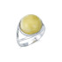 Anillo con ámbar miel natural del Mar Báltico redondo, en plata 925 rodiada