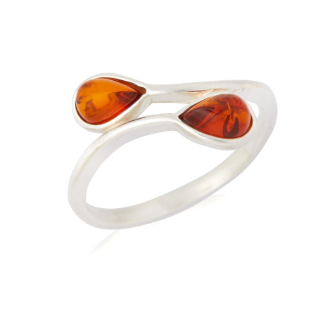 Bague avec ambre cognac de la mer Baltique goutte, en argent rhodié 925