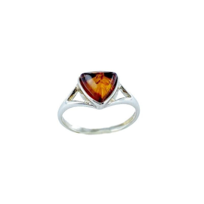 Anel com âmbar conhaque natural do Mar Báltico, feito de prata 925 banhada a ródio