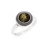 Anillo con ámbar verde natural del Mar Báltico redondo, en plata envejecida 925