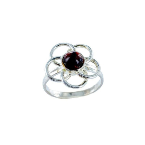 Anello con ambra cognac naturale del Mar Baltico, realizzato in argento 925 rodiato