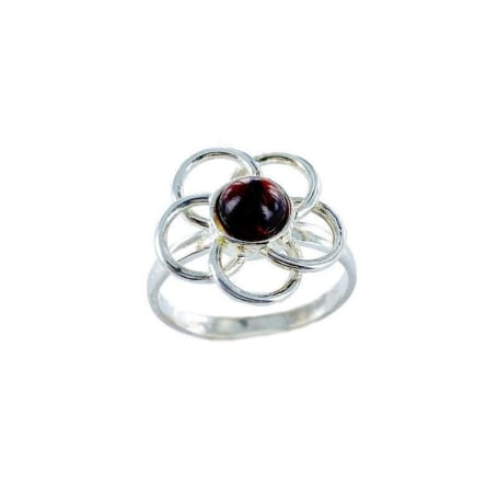 Anello con ambra cognac naturale del Mar Baltico, realizzato in argento 925 rodiato