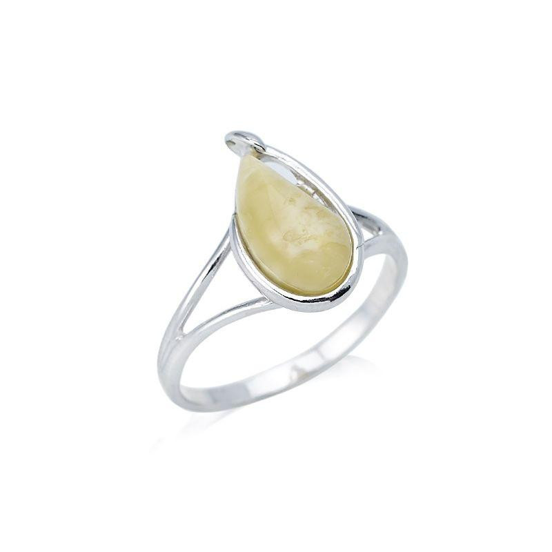 Anillo con ámbar miel natural de la gota del Mar Báltico, en plata 925 rodiada