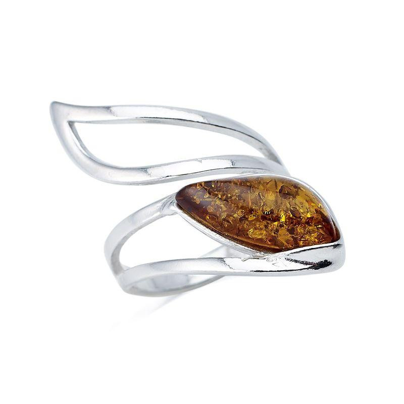 Ring with cognac amber from the Baltic Sea navette, in rhodium-plated silver 925