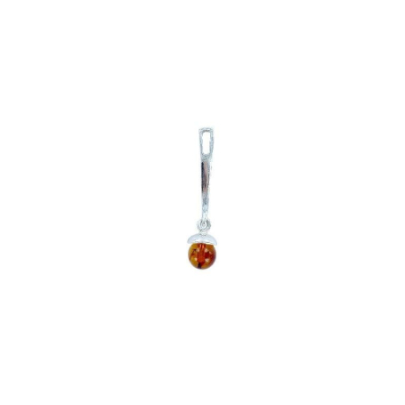 Pendant with cognac amber ball, in 925 silver, height 0.8+2 cm