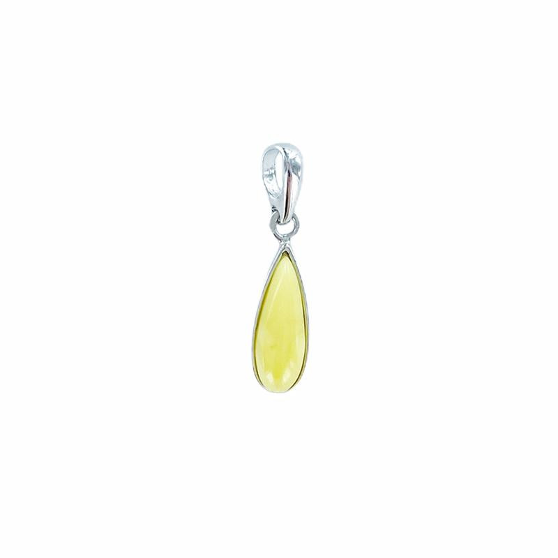 Pingente com gota de âmbar mel, em prata 925 banhada a ródio, altura 1,5+0,8 cm