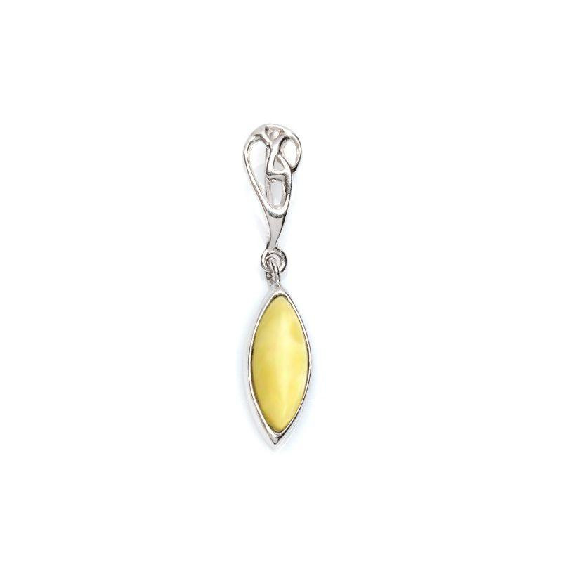 Colgante con lanzadera de ámbar miel, en plata 925 rodiada, altura 3,5 cm