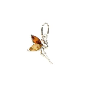 Pendentif fée avec ambre multicolore, en argent rhodié 925, hauteur 1,5+1 cm
