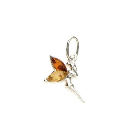 Fairy pendant with multi-colored amber, in 925 rhodium silver, height 1.5+1 cm