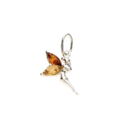 Pendentif fée avec ambre multicolore, en argent rhodié 925, hauteur 1,5+1 cm