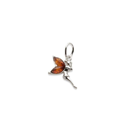 Fairy pendant with cognac amber, in 925 rhodium silver, height 0.7+1.5 cm