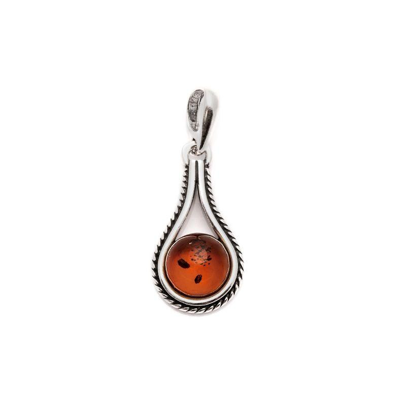 Pendant with round cognac amber, in 925 aged silver, height 2+1 cm