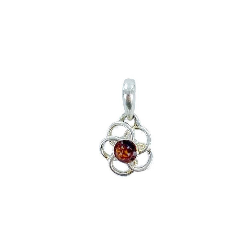Yuvarlak konyak kehribarlı çiçek Kolye ucu, 925 gümüş, yükseklik 1,1+0,8 cm
