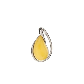 Pendant with honey amber drop, in rhodium silver 925, height 1.6 cm