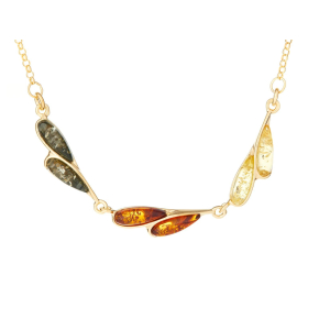 Collar con ámbar multicolor, en plata dorado 925, longitud 42 + 4 cm