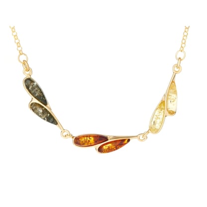Colier cu chihlimbar multicolor, din aurit aurit 925, lungime 42 + 4 cm