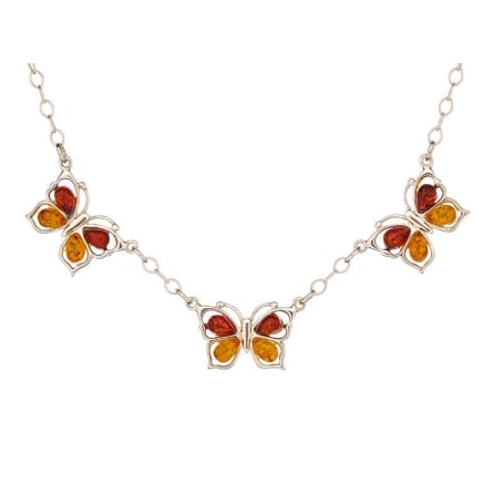 Collana con ambra multicolore, in argento 925, lunghezza 42+4 cm