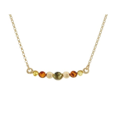 Collana con ambra multicolore, in argento dorato 925, lunghezza 42+4 cm