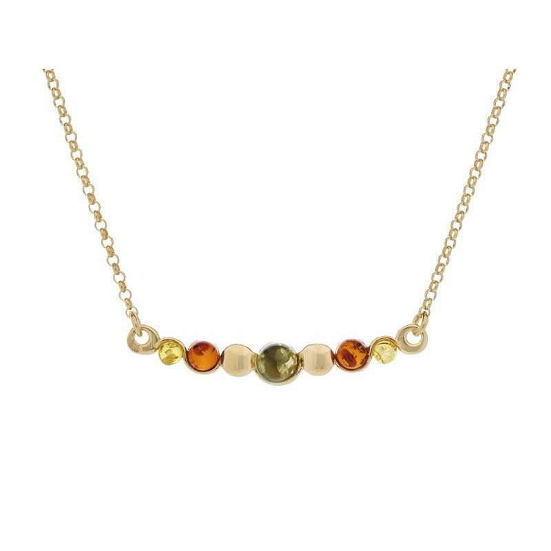 Collar con ámbar multicolor, en plata dorado 925, largo 42 + 4cm